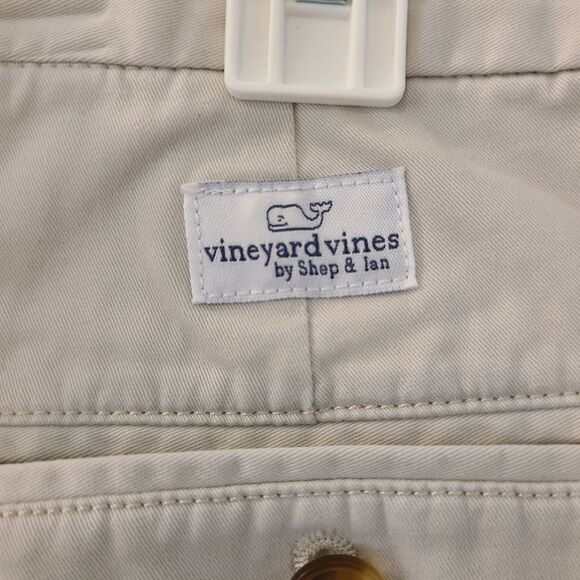 Vineyard Vines Khaki Flat Front Shorts with Whale Embroidery - Picture 5 of 7